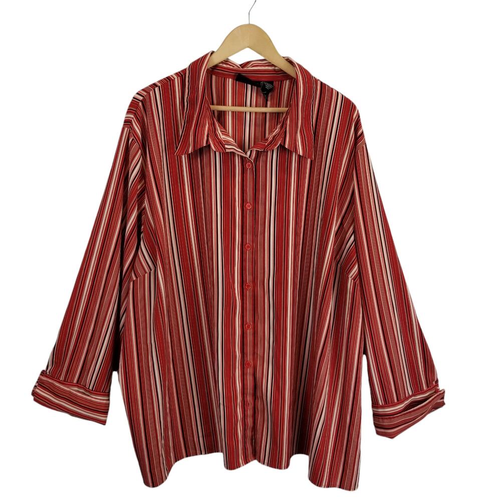 Maggie Barnes Women's Career Blouse Button Up Shirt Red Striped Size 5X